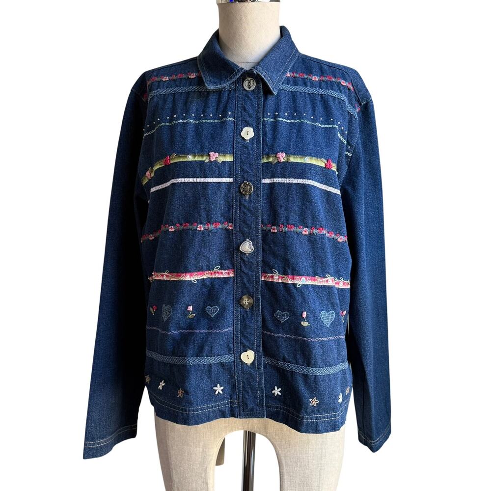 Koret City Blues Embroidered Denim Shacket Boxy Jacket Cottagecore Size Medium
